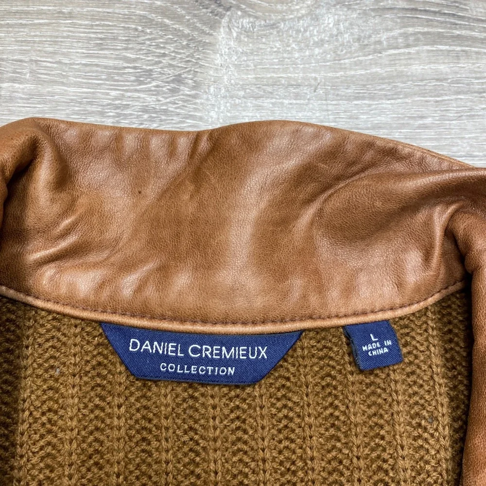 Daniel Cremieux Jacket Mens Large Brown Lambskin Leather Wool Knit Hybrid Bomber